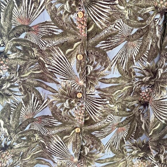 Over Star Vintage Palm Leaves Tropical Print Long Sleeve Pineapple Shirt Size M - Picture 4 of 6